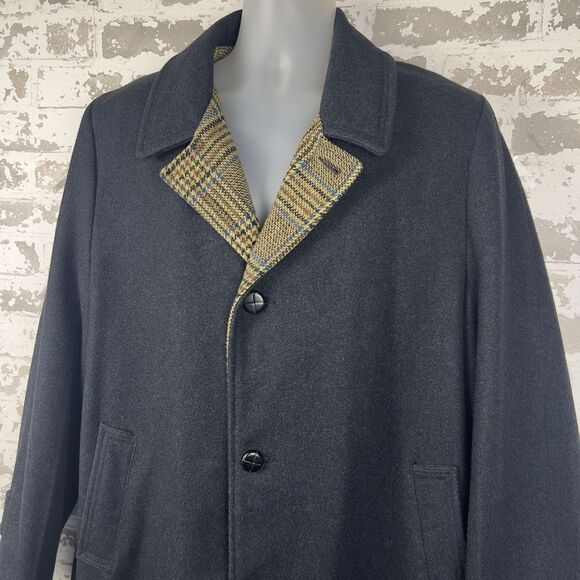 Vtg‎ Ace Sportswear Wool Over Coat Men’s 42 Charcoal Blue Undertones Tweed Lined - Picture 3 of 16